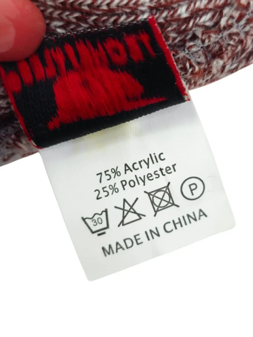 Techstyles Unisex Heathered Burgundy & White Beanie w/ Faux Leather Logo Patch